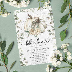 Fall in Love White Pumpkin Greenery Couples Shower Invitation