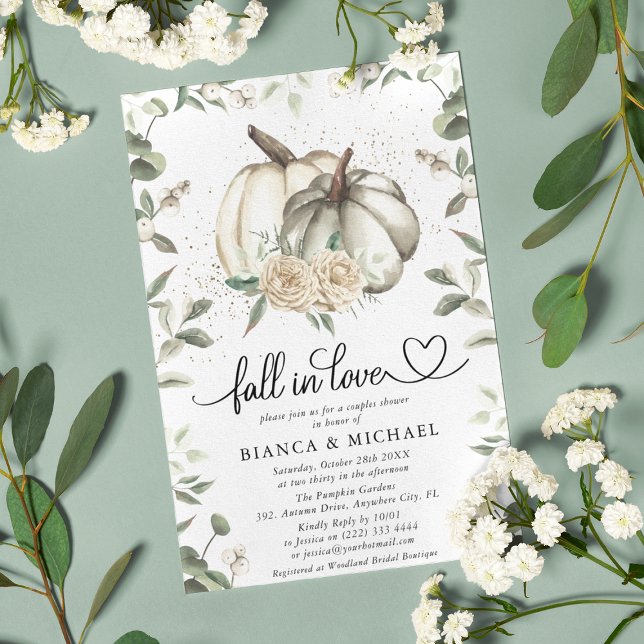 Fall in Love White Pumpkin Greenery Couples Shower Invitation (Creator Uploaded)