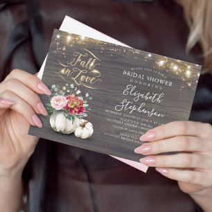 Fall in Love White Pumpkin Rustic Bridal Shower In Invitation