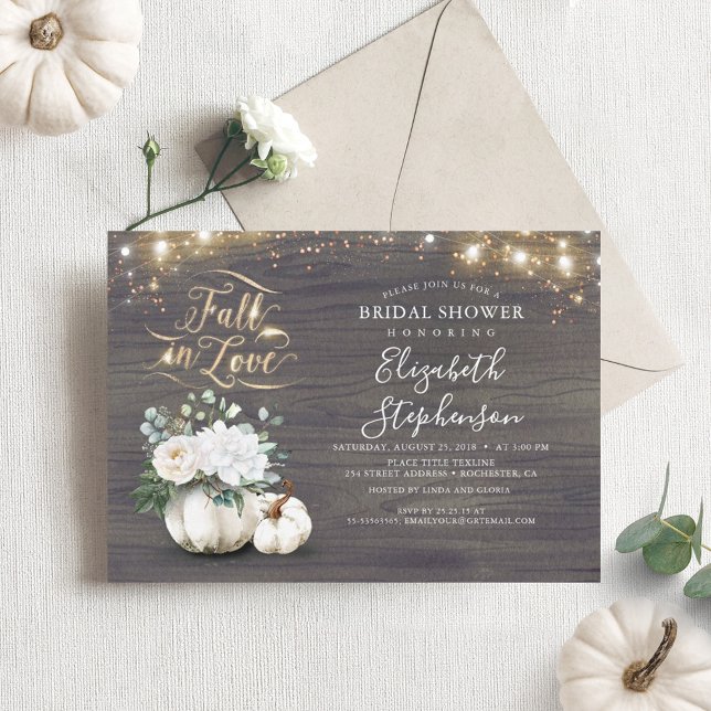 Fall in Love White Pumpkin Rustic Bridal Shower Invitation (Creator Uploaded)