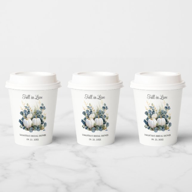 Fall in love white pumpkins and greenery  paper cups (Multi)