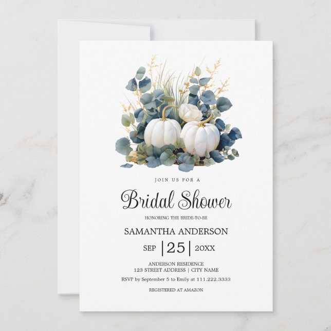 Fall in love White pumpkins autumn Bridal Shower Invitation (Front)