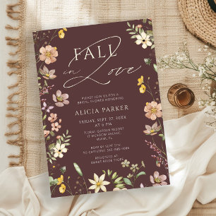Fall in love wildflower dark brown bridal shower invitation