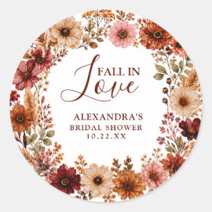 Fall In Love Wildflower Floral Boho Bridal Shower Classic Round Sticker
