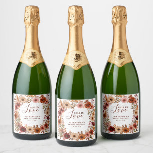 Fall In Love Wildflower Floral Boho Bridal Shower Sparkling Wine Label
