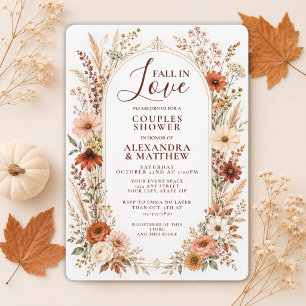 Fall In Love Wildflower Floral Boho Couples Shower Invitation