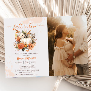 Fall In Love Wildflower Pattern Baby Shower Photo Invitation
