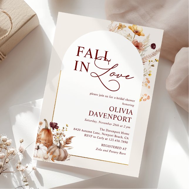 Fall in Love Wildflower Pumpkin Arch Bridal Shower Invitation (Creator Uploaded)