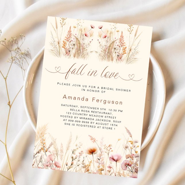 Fall in love wildflowers beige boho Bridal Shower Invitation (Creator Uploaded)