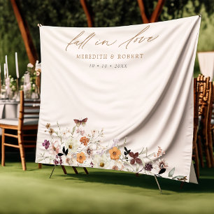 Fall in Love Wildflowers Wedding Photo Backdrop Tapestry