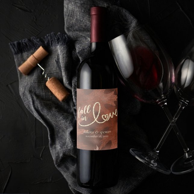 Fall in Love with Autumn | Burnt Orange Wedding Wine Label (Creator Uploaded)