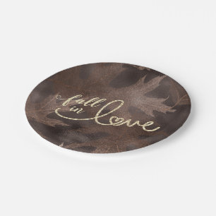 Fall in Love with Autumn Elegant Brown and Gold Paper Plate