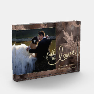 Fall in Love with Autumn Elegant Brown and Gold Photo Block
