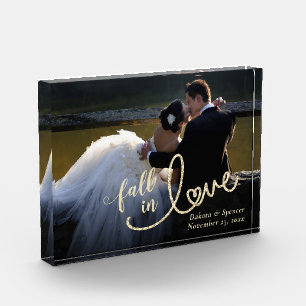Fall in Love with Autumn Elegant Gold Script Photo Block