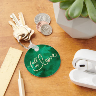 Fall in Love with Autumn Emerald Green and Gold Key Ring