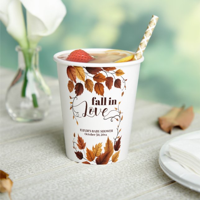 Fall In Love With Autumn Leaves Baby Shower Paper Cups (Insitu)
