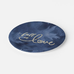 Fall in Love with Autumn   Navy Blue and Gold Paper Plate
