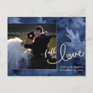 Fall in Love with Autumn Navy Blue Gold Thanks Postcard