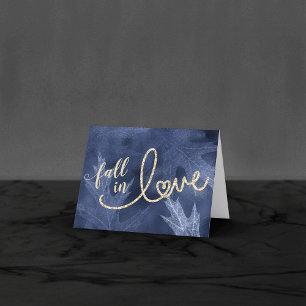 Fall in Love with Autumn   Navy Blue Wedding Photo Thank You Card