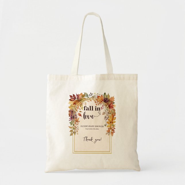 Fall In Love With Baby Autumn Leaves Shower Tote B Bag (Front)