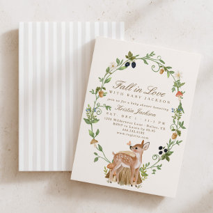 Fall in Love with Baby Woodland Deer Baby Shower Invitation