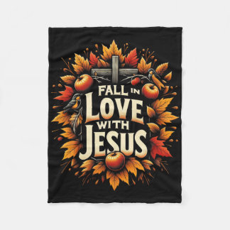 Fall In Love With Jesus Autumn Christian Thanksgiv Fleece Blanket