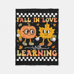 Fall In Love With Learning Retro Autumn Pumpkin Te Fleece Blanket