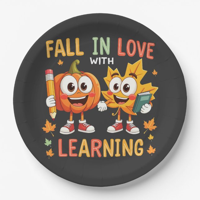 Fall in Love with Learning Teaching School  Paper Plate (Front)