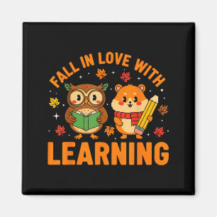 Fall In Love With Learning Vintage Owl And Hamster Magnet