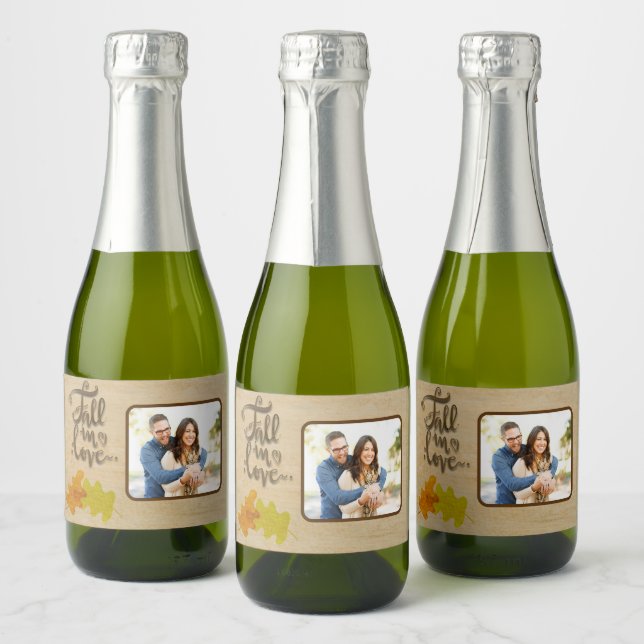 Fall In Love with Photo Autumn Theme Sparkling Wine Label (Bottles)