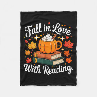 Fall In Love With Reading Autumn Pumpkin Mug Book  Fleece Blanket