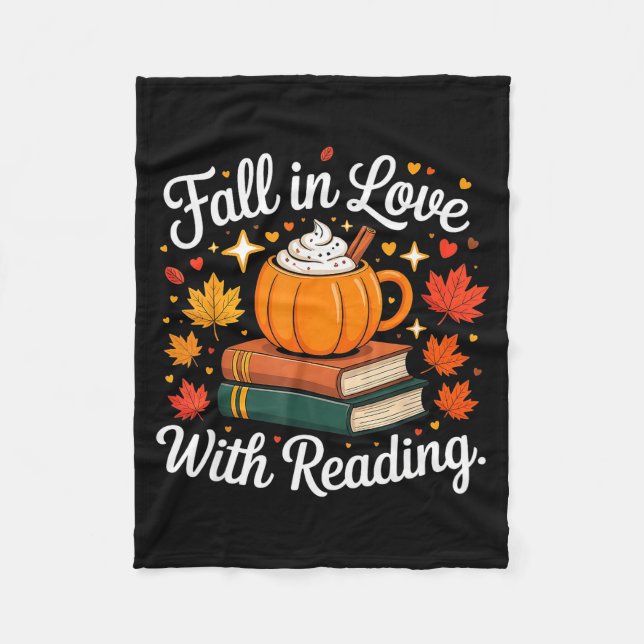 Fall In Love With Reading Autumn Pumpkin Mug Book  Fleece Blanket (Front)