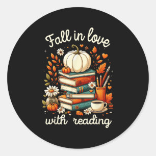 Fall In Love With Reading Book Autumn Pumpkins And Classic Round Sticker