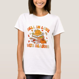 Fall In Love With Reading Book Autumn Pumpkins And T-Shirt