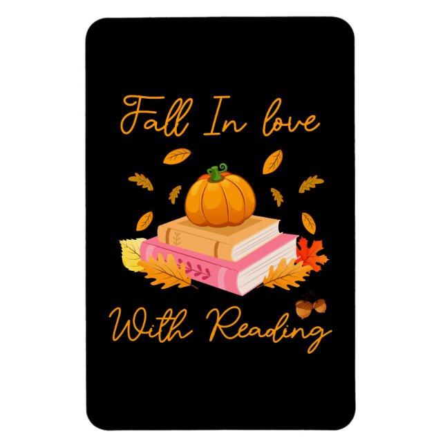 Fall In Love With Reading Book Autumn Pumpkins Magnet (Vertical)