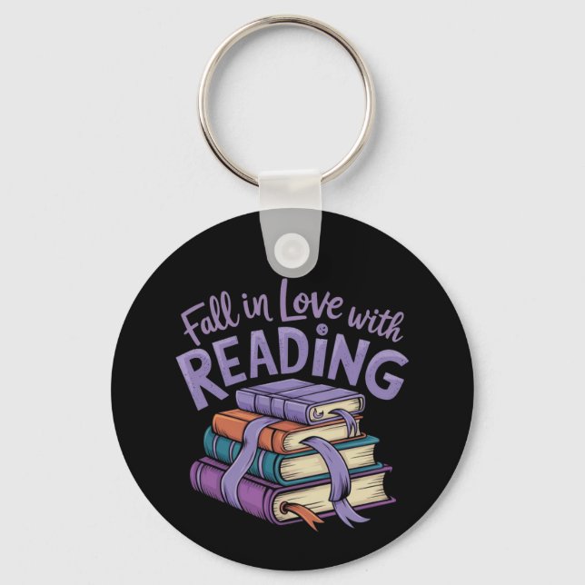 Fall in Love with Reading Cosy Books Autumn Vibes Key Ring (Front)