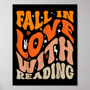 Fall In Love With Reading Groovy Autumn Thanksgivi Poster