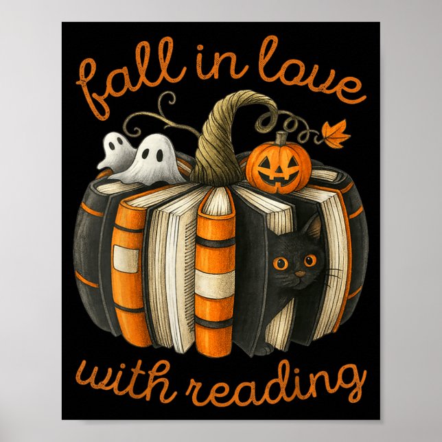 Fall In Love With Reading Halloween Book Pumpkin Poster (Front)