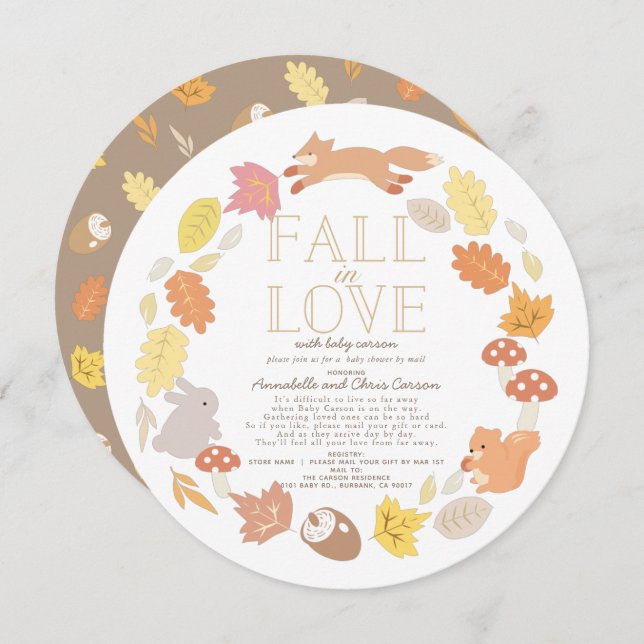 Fall in Love Woodland Animals Baby Shower by Mail Invitation (Front/Back)
