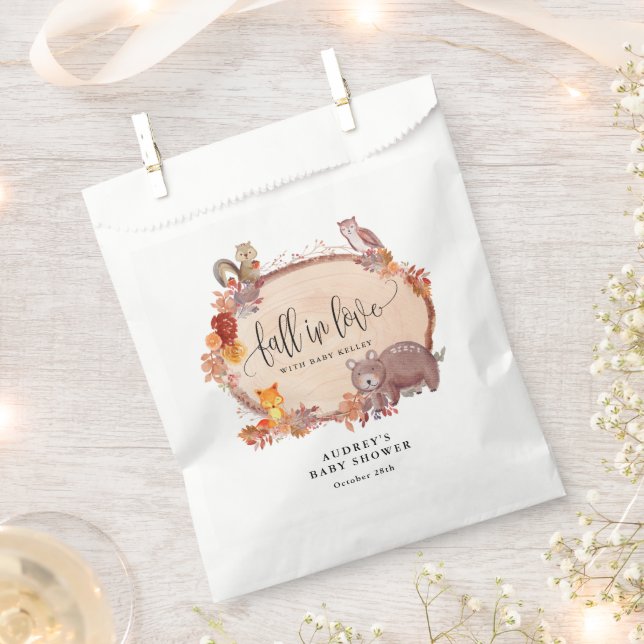 Fall in Love Woodland Animals, Rustic Baby Shower Favour Bags (Clipped)