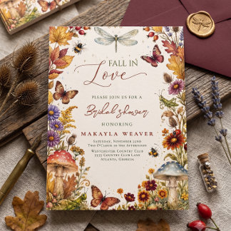 Fall in Love Woodland Mushroom Bridal Shower Invitation