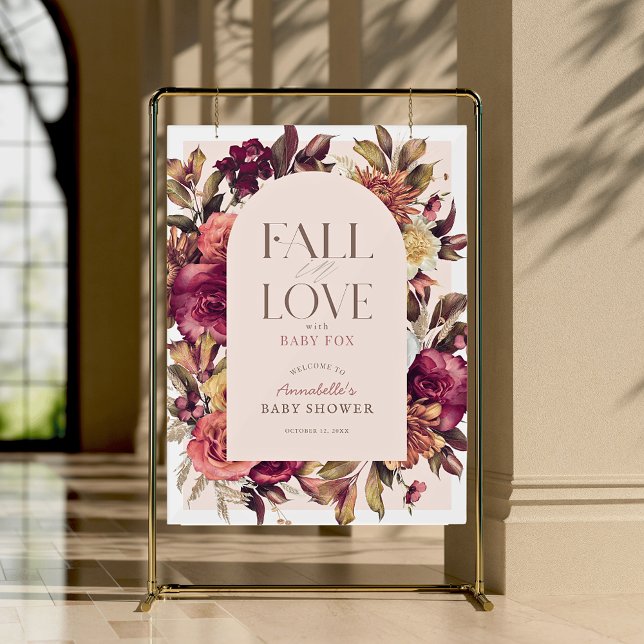 Fall in Love Wreath Arch Pink Baby Shower Welcome Acrylic Sign (Creator Uploaded)