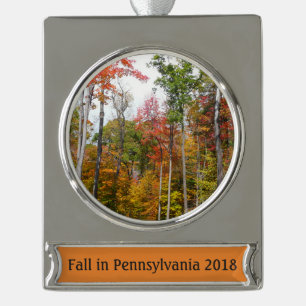 Fall in the Forest Colourful Autumn Photography Silver Plated Banner Ornament