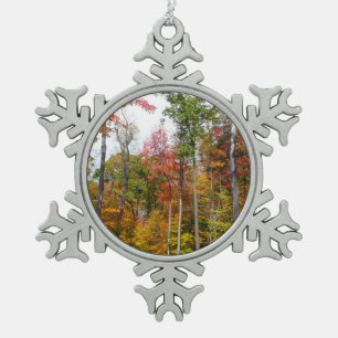 Fall in the Forest Colourful Autumn Photography Snowflake Pewter Christmas Ornament