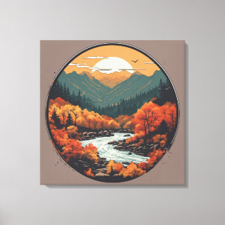 Fall In the Mountains Colourful Graphic Art Canvas Print