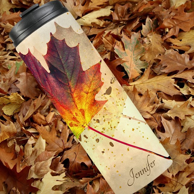 Fall Inspirational Quote Personalised Maple Leaf Thermal Tumbler (Creator Uploaded)