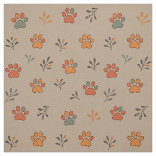 Fall Inspired Paw Print Cotton Fabric by the Yard
