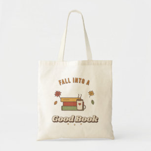 Fall Into a Good Book Tote Bag Retro Autumn Reader