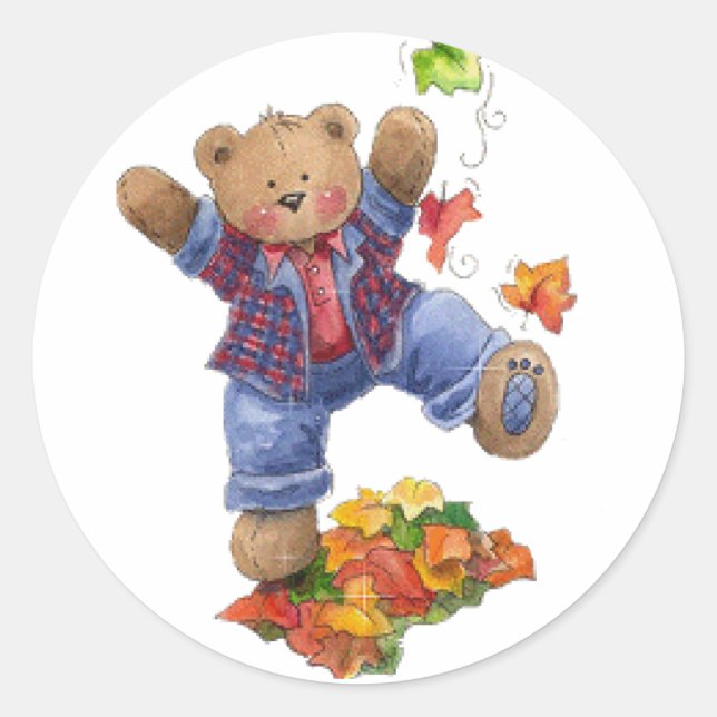 Fall is Fun Bear Classic Round Sticker (Front)