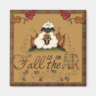 "Fall is in the Air" Autumn Sheep Square Magnet
